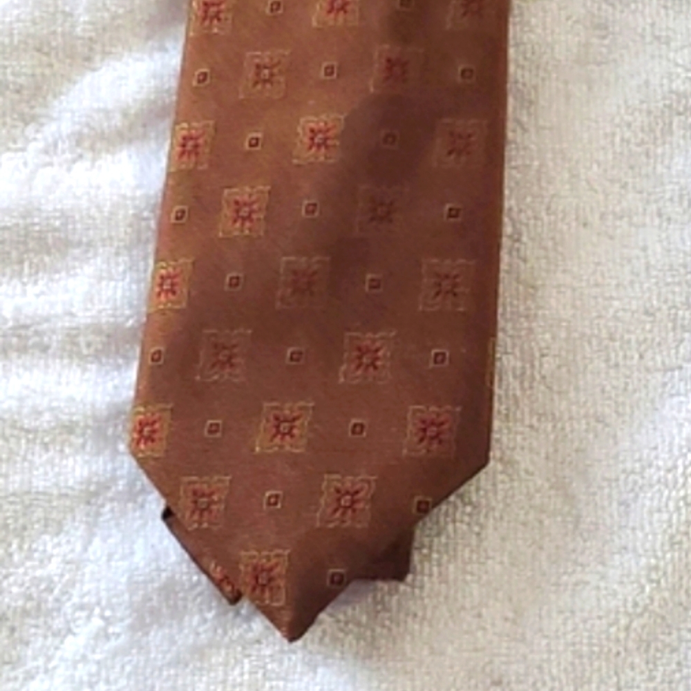 Italian Elegant Brown Red Orange Geometric Pattern  Neck Tie - Altea Milano NWOT
